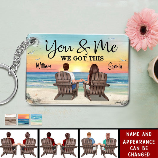 Back View Couple Sitting Retro Vintage Beach Landscape Personalized Acrylic Keychain