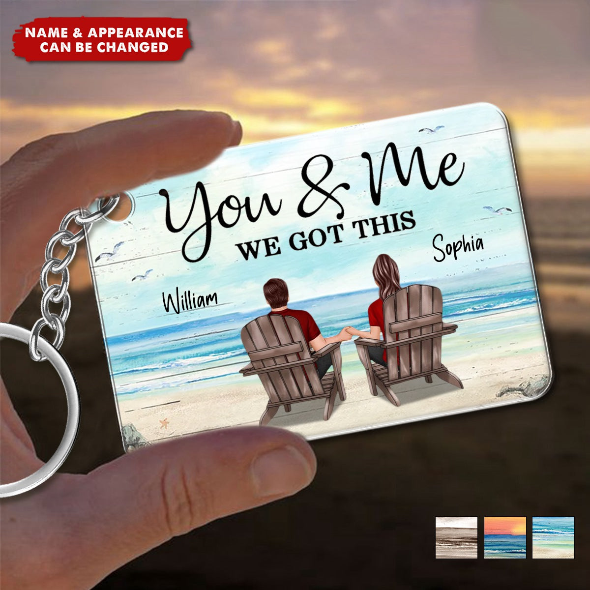 Back View Couple Sitting Retro Vintage Beach Landscape Personalized Acrylic Keychain