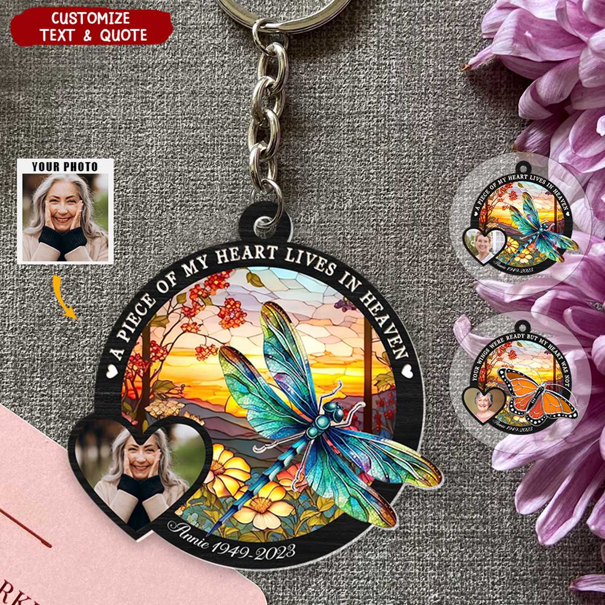 A Piece Of My Heart Lives In Heaven - Personalized Memorial Photo Keychain